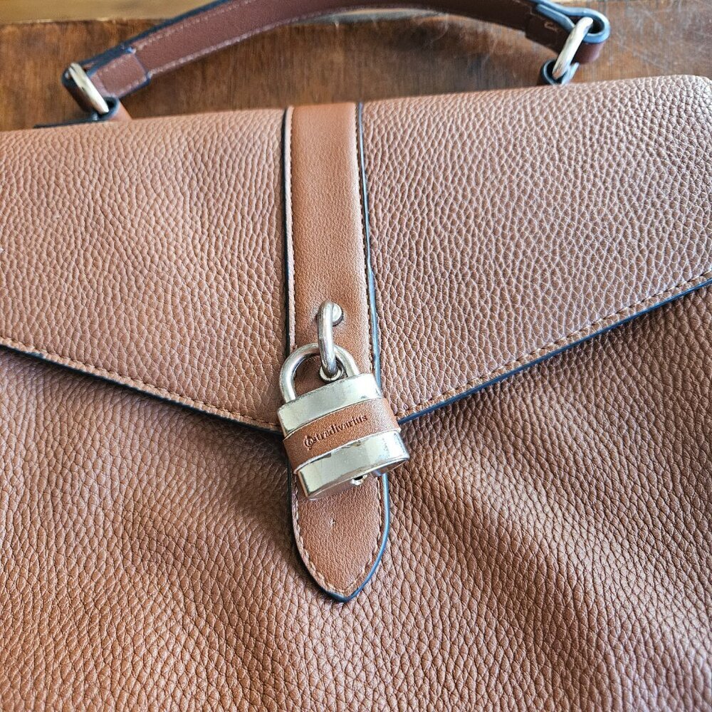 Stradivarius Crossbody Medium Faux Leather brown Purse handle strap Gold lock - Picture 5 of 9